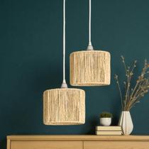 Lustre de Teto Pendente kit 2 Luminárias Sisal Natural 20 cm Estrutura Ferro Estilo Rústico para Decoração com Kit de Instalação Lustre de Teto Pendente kit 2 Luminárias Sisal Natural 20 cm Estrutura Ferro Estilo Rústico para Decoração com Kit de Instalação