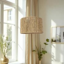 Lustre de Teto Pendente Luminárias de Fibra Natural 30 cm Estilo Rústico Para Sala Quarto Cozinha Redondo Kit Incluso