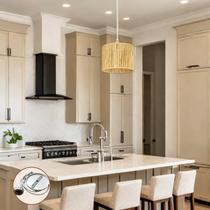 Lustre de Teto Pendente Luminárias de Sisal com Estrutura em Ferro Estilo Natural e Feito à Mão 20x15cm Para Sala Banheiro Cozinha Varanda Redondo