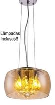 Lustre De Vidro Com Cristal Pendente Vidro Âmbar 28 cm - Bacia