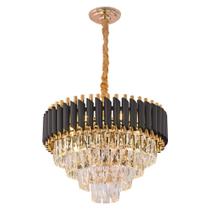 Lustre Dourado e Preto com Cristais Transparente 50cm 8E14 Lustre Dourado e Preto com Cristais Transparente 50cm 8E14