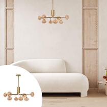 Lustre dourado moderno com vidro ambar sala de estar