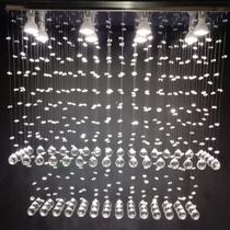 Lustre em Cristais para Sala de Jantar, Quarto Base 70x20cm Inox Espelhada, com 80cm de Altura Lustre em Cristais para Sala de Jantar, Quarto Base 70x20cm Inox Espelhada, com 80cm de Altura