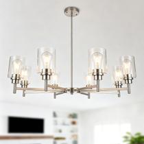 Lustre Foucasal 8 Lâmpadas Níquel Escovado com Vidro Transparente