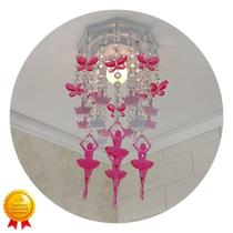 Lustre Infantil Menina de Cristal Acrílico Branco-Rosa