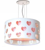 Lustre infantil pendente corações c/ cristais rosa 30x16