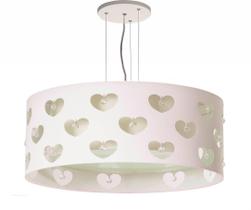 Lustre Infantil Pendente Corações c/ Crsitais Branco 40x16