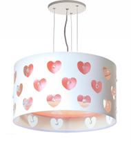 Lustre Infantil Pendente Corações Com Cristais Rosa 30X16