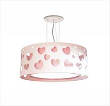 Lustre infantil pendente corações duplo - rosa 40x16