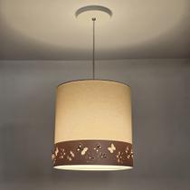 Lustre Infantil Pendente Faixa flores e Borboletas 25x25cm Cru