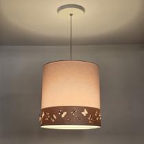 Lustre Infantil Pendente Faixa flores e Borboletas 25x25cm Rosa