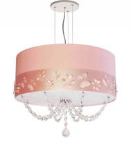 Lustre Infantil Pendente Faixa Flores E Borboletas Rosa 30x15