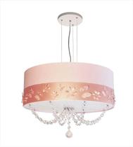Lustre infantil pendente flores e borboletas 40cm com cristais