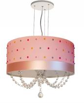 Lustre Infantil Pendente Pérolas Coloridas 30X15 Rosa