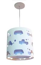 Lustre Infantil Pendente Recorte Carrinhos 25x25 Azul bebê