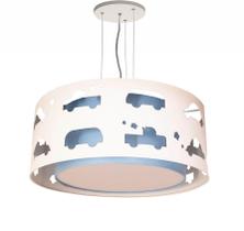 Lustre Infantil Pendente Recorte Carrinhos 40X16 Azul Bebê