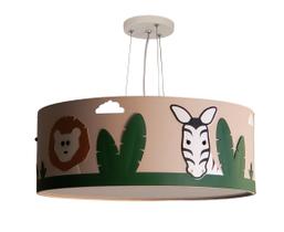 Lustre Infantil Pendente Safari Cúpula Cru Tecido 40X15 Cm