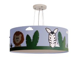Lustre Infantil Pendente Safari Cúpula Tecido 40x15 cm
