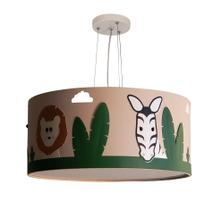 Lustre Infantil Pendente Safari Cúpula Tecido Cáqui 30x15