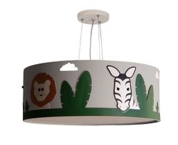 Lustre Infantil Pendente Safari Cúpula Tecido Cinza 40x15 Lustre Infantil Pendente Safari Cúpula Tecido Cinza 40x15