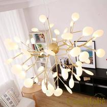 Lustre Led Folhas Moderno 135w 70cm Dourado