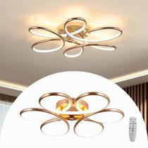 Lustre Led Luminária Flor Espiral Moderno 3000K 6000K Dourado Cromado Com Controle Remoto Bivolt 60W Brinovar