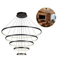 Lustre Led Luminária Pendente 5 Arcos Moderno Anéis Preto Bivolt 160W Com Controle Brinovar