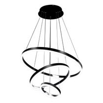 Lustre Led Moderno Pendente 3 Arcos Anéis Preto 3000k