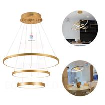 Lustre Led Moderno Pendente Anéis Led 89w 3 Arcos Dourado