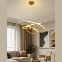 Lustre LED Pendente 3 Anéis Dourado 60cm 60W Luz 3000K