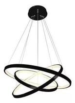 Lustre Led Pendente Moderno 3 Arcos Anéis 89w 60cm Preto