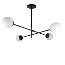 Lustre Lírio Preto Com 4 Globos Esfera De Vidro Branco