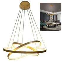 Lustre Luminaria 3 Aneis Led Perfil 3 em 1 Pendente Luxo Decoraçao Ajustavel Ambiente Sala Quarto Casa Recepçao Comercial Residencial Moderno