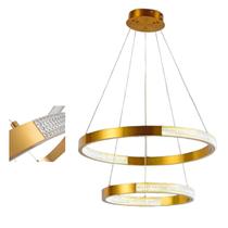 Lustre Luminaria Arco 2 Aneis Cristal Led Pedente 52W Dourado Casa Sala de Estar Restaurante Sala de Jantar Moderno Recepçao Comercial Residencial Ilu Lustre Luminaria Arco 2 Aneis Cristal Led Pedente 52W Dourado Casa Sala de Estar Restaurante Sala de Jantar Moderno Recepçao Comercial Residencial Ilu
