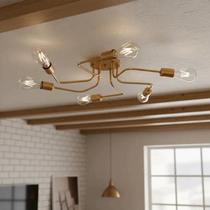 Lustre Luminária de Teto Plafon Sputnik 6 Braços S Pendente Moderno Hotel Pousada Casa Apartamento DOURADO