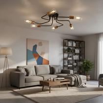 Lustre Luminária de Teto Plafon Sputnik 6 Braços S Pendente Moderno Hotel Pousada Casa Apartamento PRETO e DOURADO