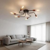 Lustre Luminária de Teto Plafon Sputnik 6 Braços S Pendente Moderno Hotel Pousada Casa Apartamento PRETO e ROSE