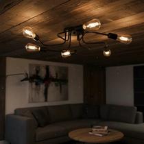 Lustre Luminária de Teto Plafon Sputnik 6 Braços S Pendente Moderno Hotel Pousada Casa Apartamento PRETO