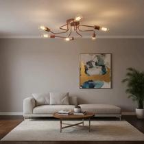 Lustre Luminária de Teto Plafon Sputnik 6 Braços S Pendente Moderno Hotel Pousada Casa Apartamento ROSE GOLD