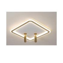 Lustre Luminária Fixo Teto De Led Dourado Quadrado