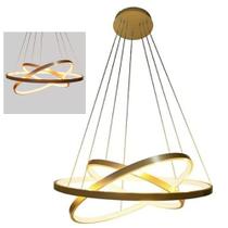 Lustre Luminaria Led 3 Aneis Pendente 3 em 1 Perfil Decoraçao Luxo Ajustavel Ambiente Quarto Sala Recepçao Casa Residencial Comercial Moderno