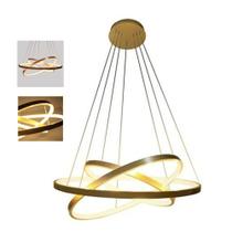 Lustre Luminaria Led 3 Aneis Pendente Luxo 3 em 1 Perfil Decorativo Residencial Comercial Sala Quarto Moderno Ambiente Recepçao