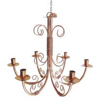 lustre luminária ouro rose folg ferro de teto rústico arabescos decoração 6 lâmpadas artesanal sala de jantar casa pé direito cozinha - MINAS ARTE PRÓPRIA