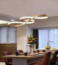 Lustre Luminária Pendente Amarelo Led 3 Cores Luz 36w 75cm