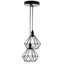 Lustre Luminária Pendente Aramado Duplo Diamante Preto