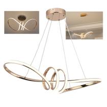 Lustre Luminaria Pendente Arco Aneis Infinito 3 em 1 LED Iluminaçao Ambiente Luxo Decoraçao Casa Sala Recepçao Comercial Residencial Moderno