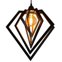 Lustre Luminária Pendente Madeira Sala Quarto Cozinha Balcão Diamante Preto Lustre Luminária Pendente Madeira Sala Quarto Cozinha Balcão Diamante Preto