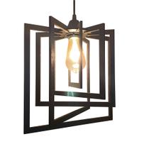 Lustre Luminária Pendente Madeira Sala Quarto Cozinha Balcão Quadrado Preto