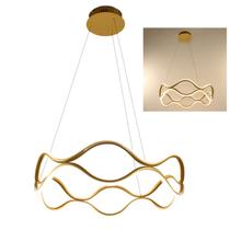 Lustre Luminaria Pendente Ondas Infinito 3 em 1 Dourado Led 52W Arco Aneis Sala Quarto Recepçao Comercial Residencial Decorativo