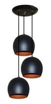 Lustre Luminária Pendente Preto com Cobre - 03 Bolinhas Juntas na mesma canopla Ideal Mesa de Jantar